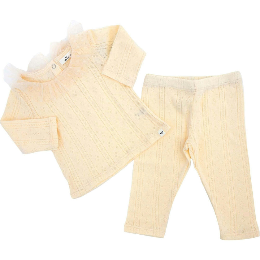 Pointelle Dotted Mesh Collar Two Piece Set