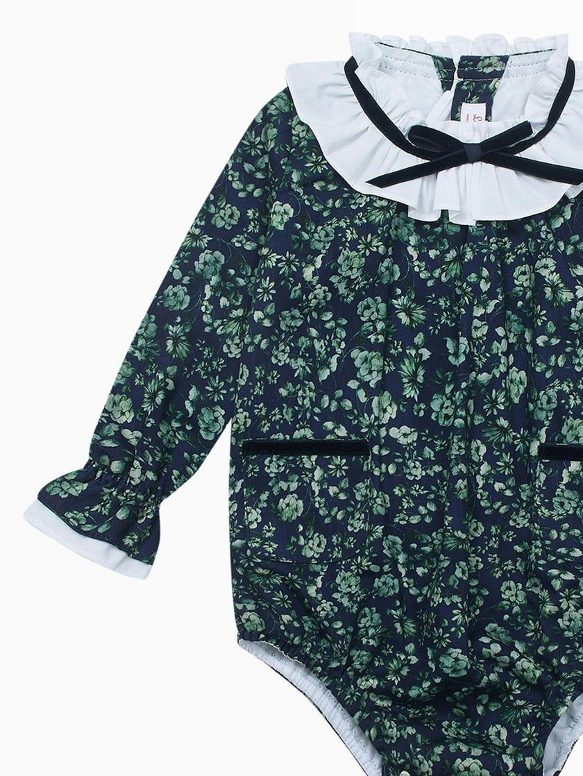 Navy & Green Floral Odisea Baby Girl Romper