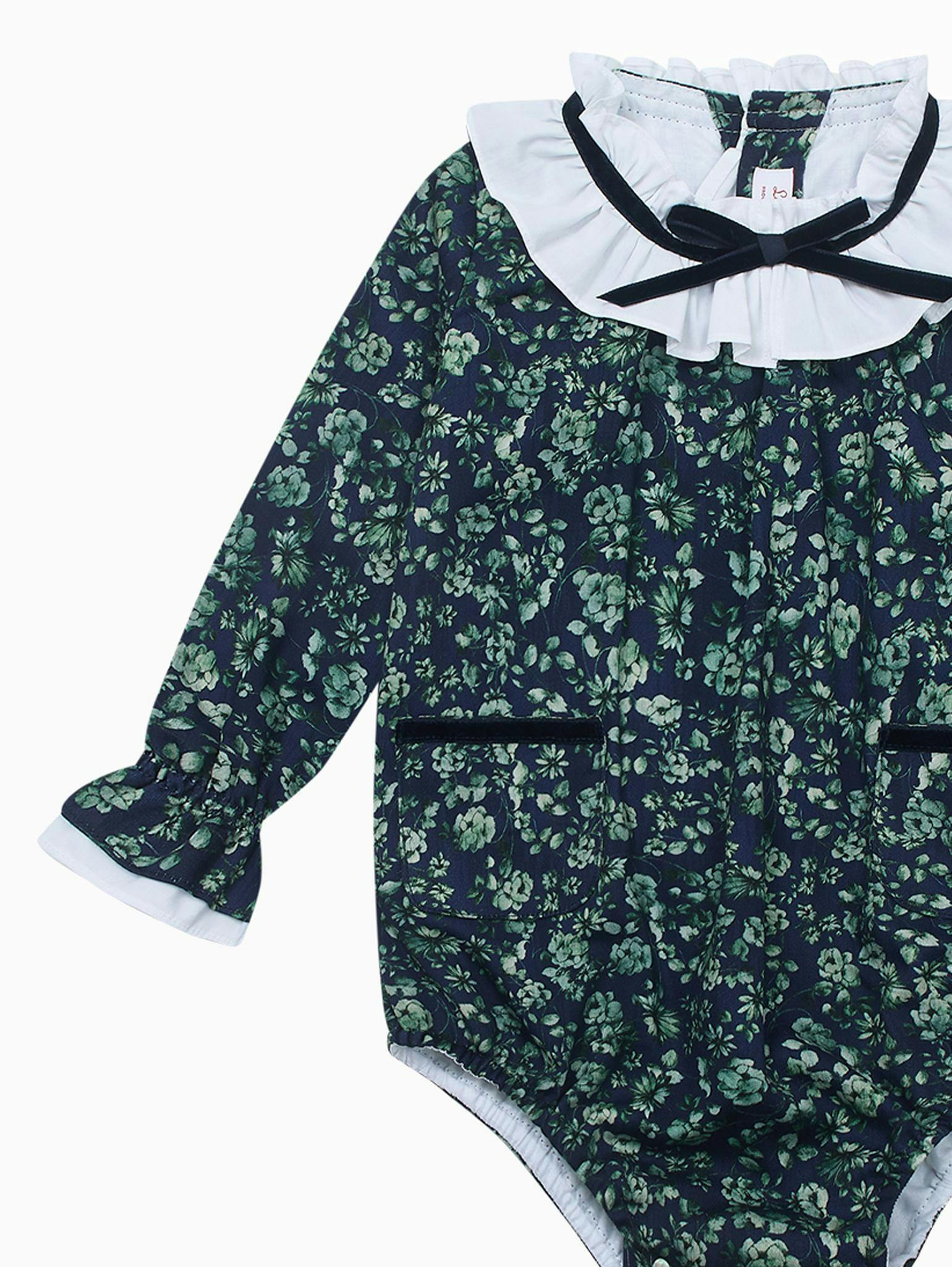 Navy & Green Floral Odisea Baby Girl Romper