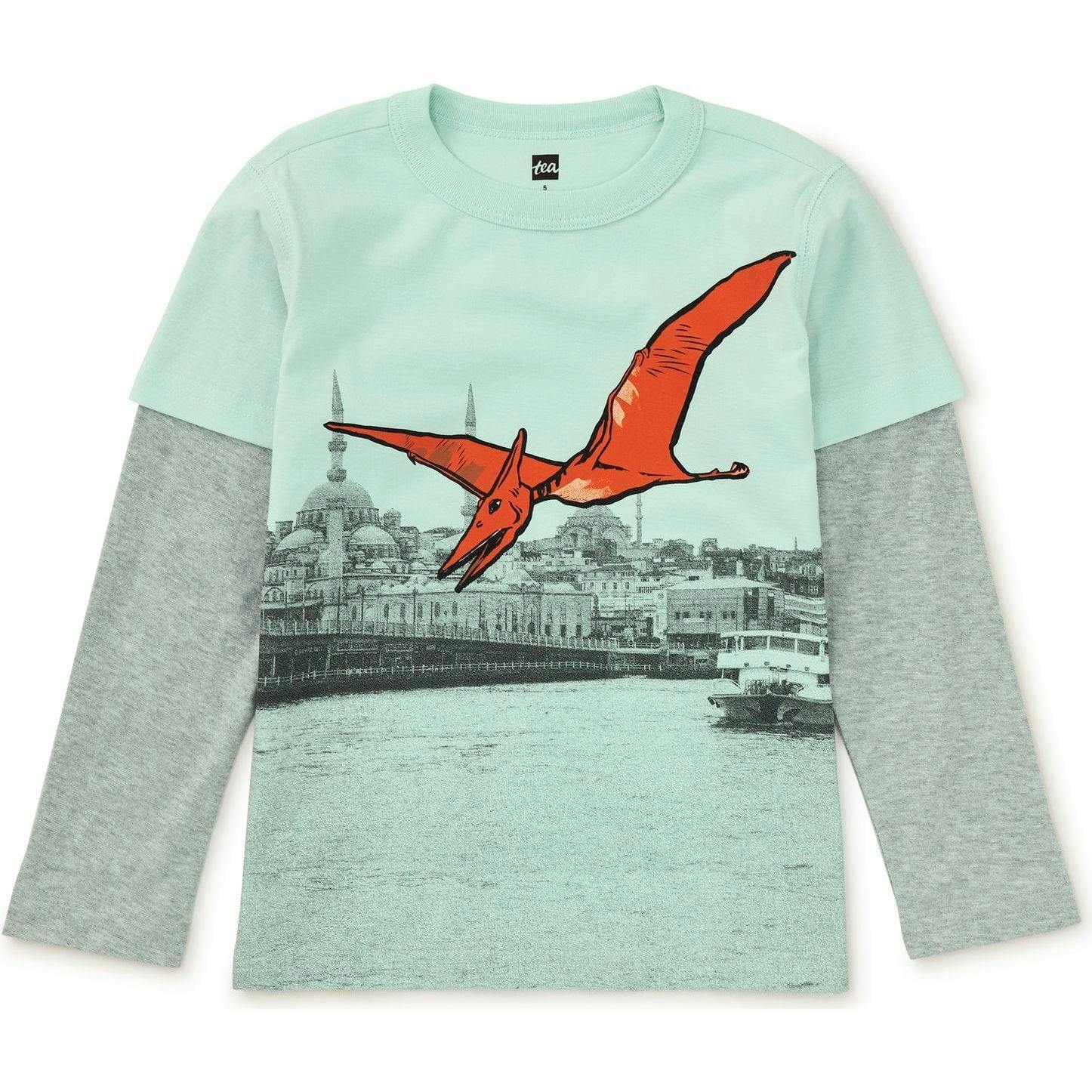 Pterodactyl Layered Sleeve Tee, Blue