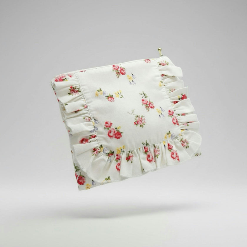 English Rose Posy Timeless Floral Ruffle Zipper Pouch
