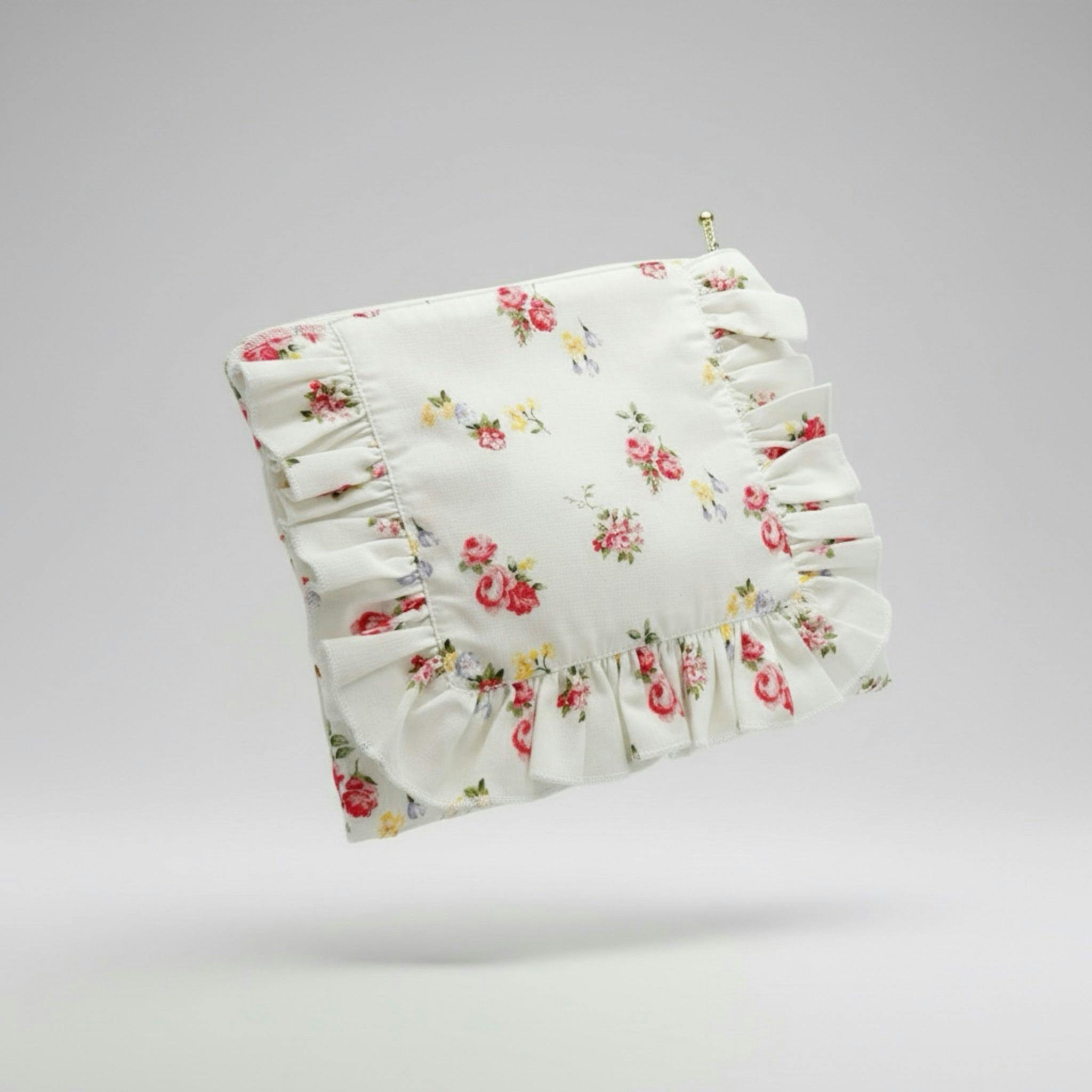 English Rose Posy Timeless Floral Ruffle Zipper Pouch