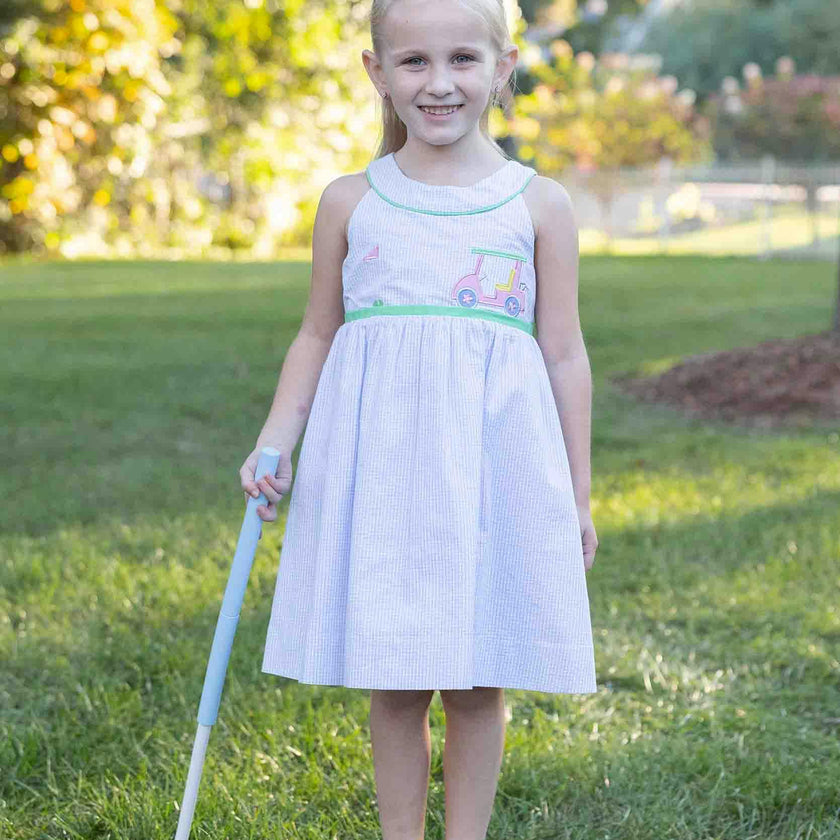 Check Seersucker Dress With Golf Cart