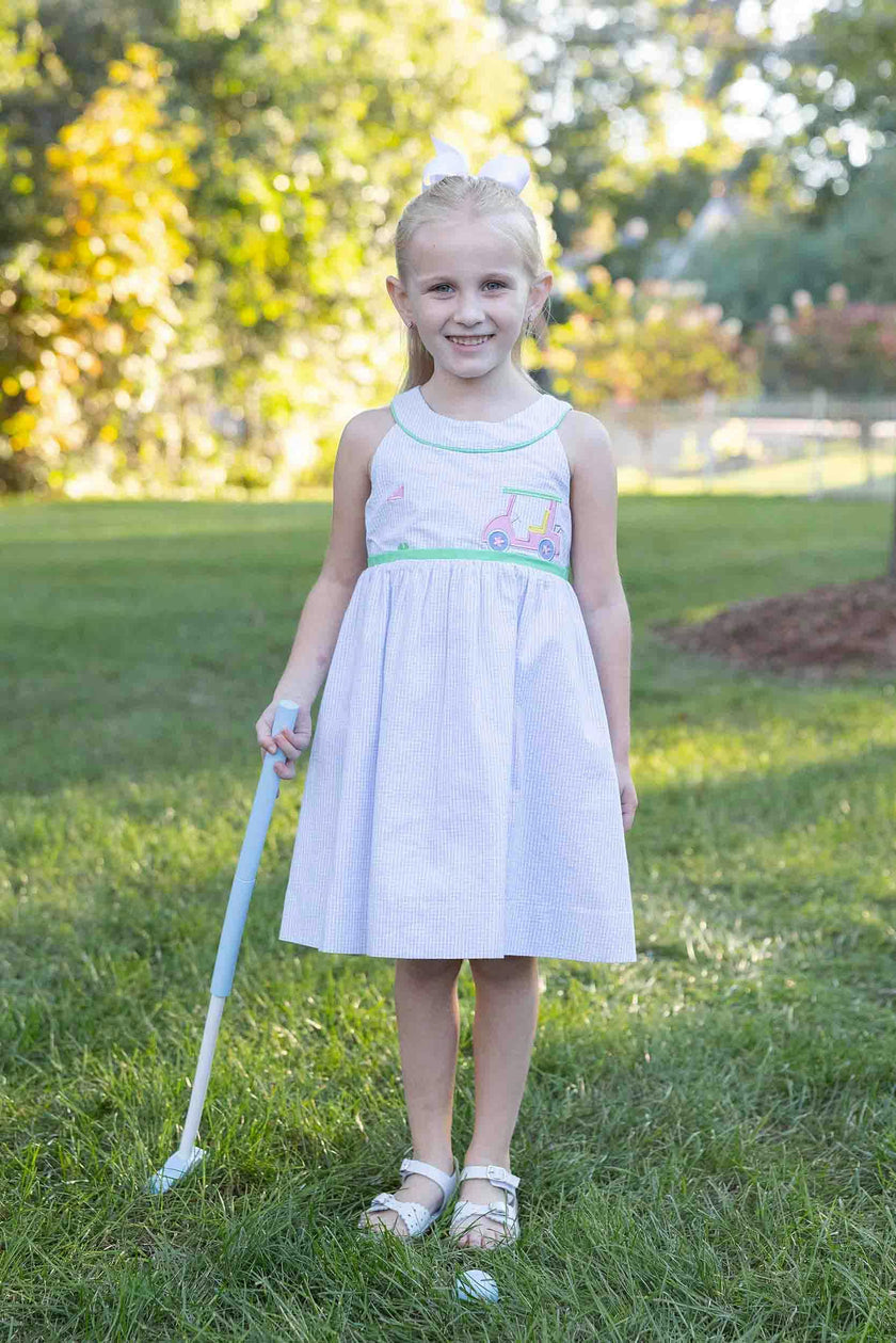 Check Seersucker Dress With Golf Cart