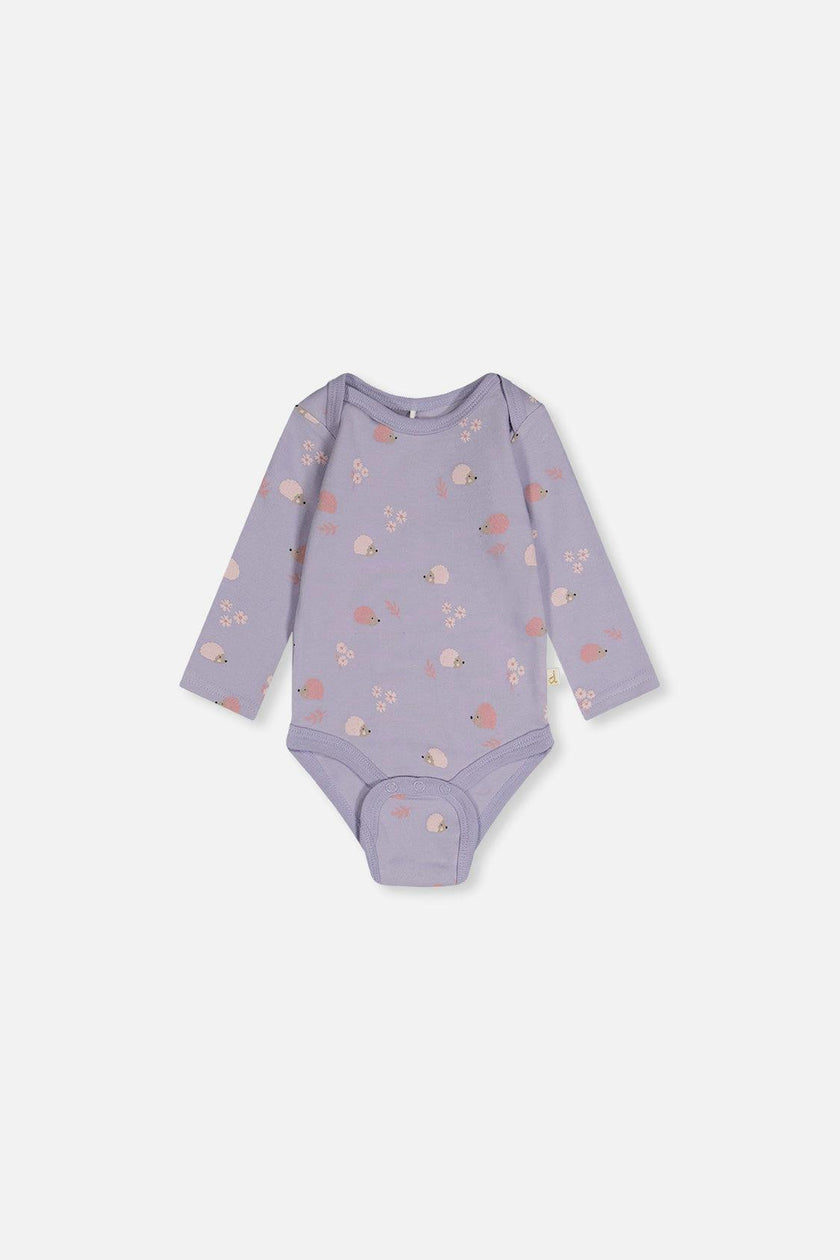 Organic Cotton Onesie Purple Hedgehog Print