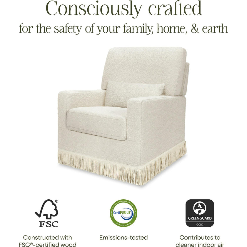 Crawford Pillowback Comfort Swivel Glider | Boucle with Tassel Fringe