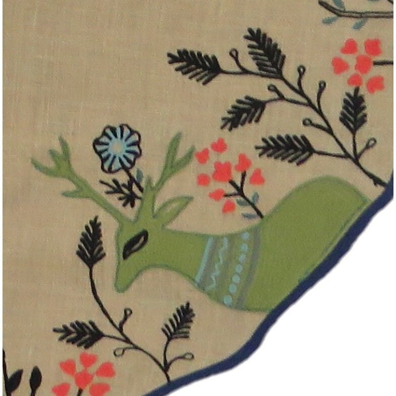 Handmade Christmas Tree Skirt in Jute - Embroidered Forest Scene - 60