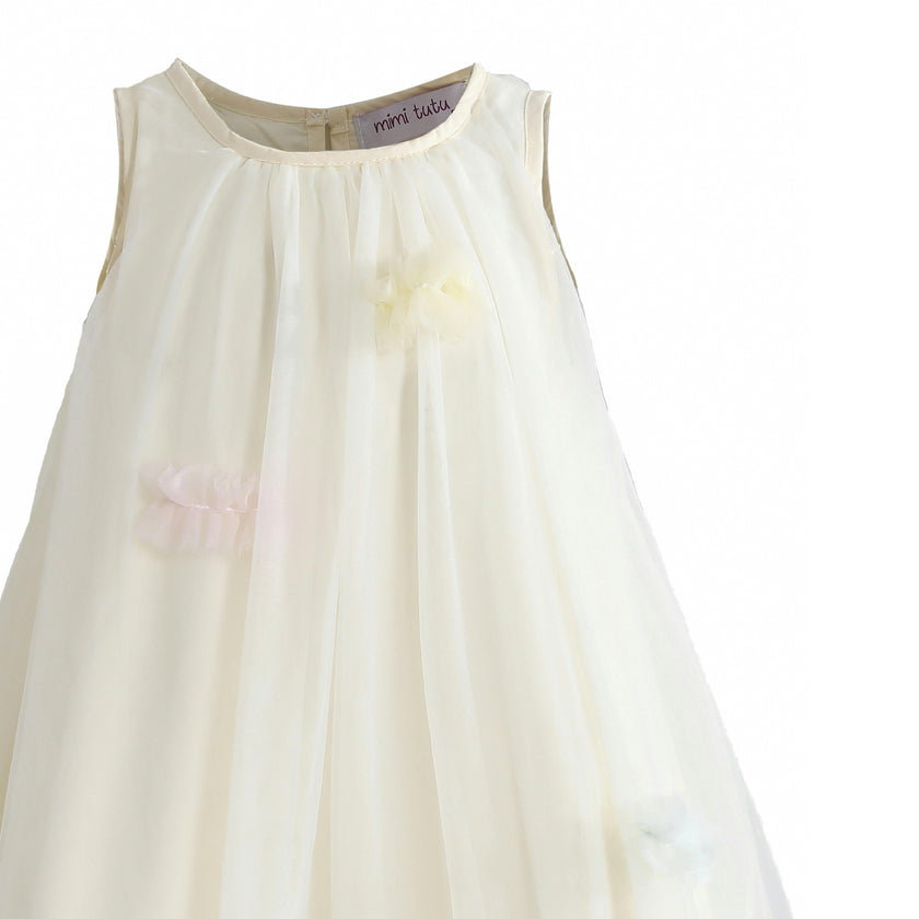 Cream Serenelle Floral Embellished Tulle Dress