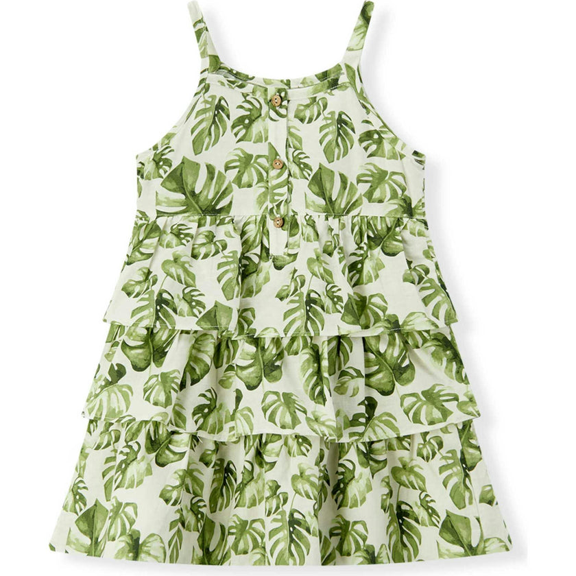 Island Leaf Linen Tiered Dress