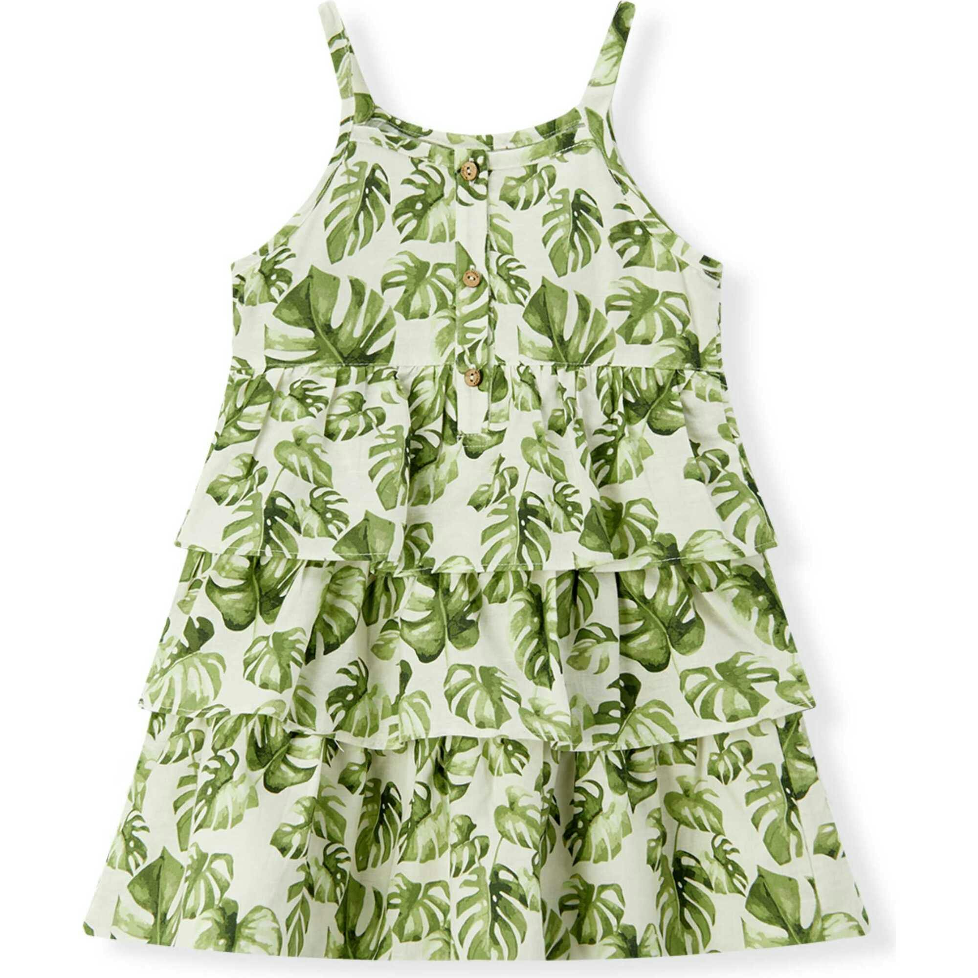 Island Leaf Linen Tiered Dress