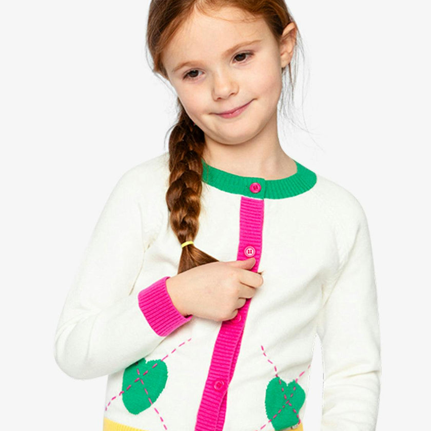 Knitted Cardigan Off-White, Green and Pink