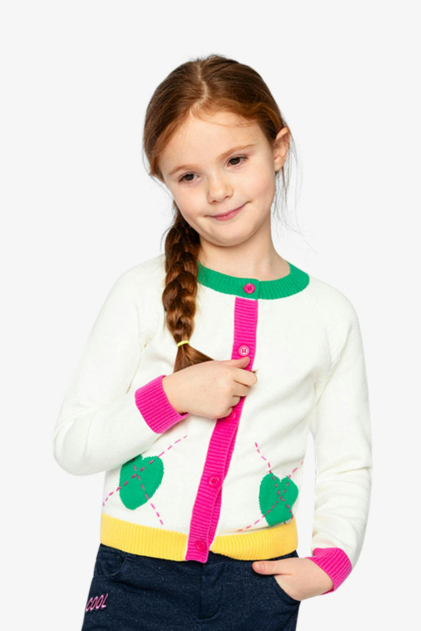 Knitted Cardigan Off-White, Green and Pink