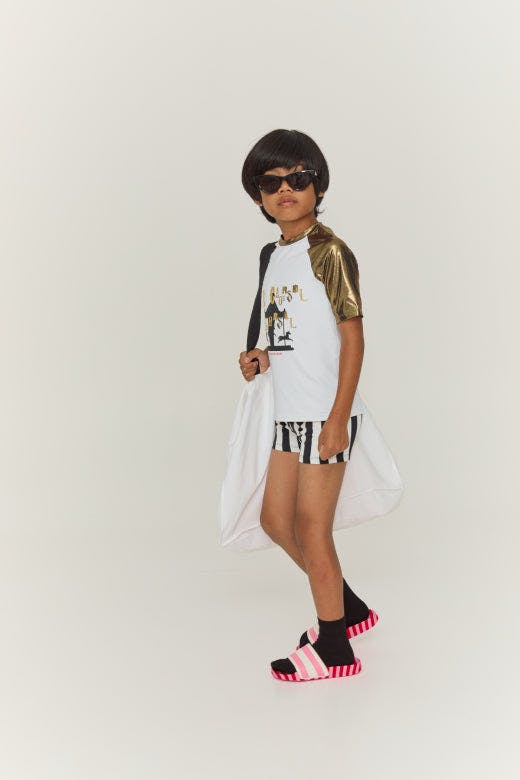 Black Striped Bathing Shorts