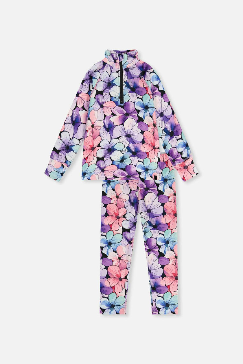 Two Piece Thermal Underwear Purple Floral Print