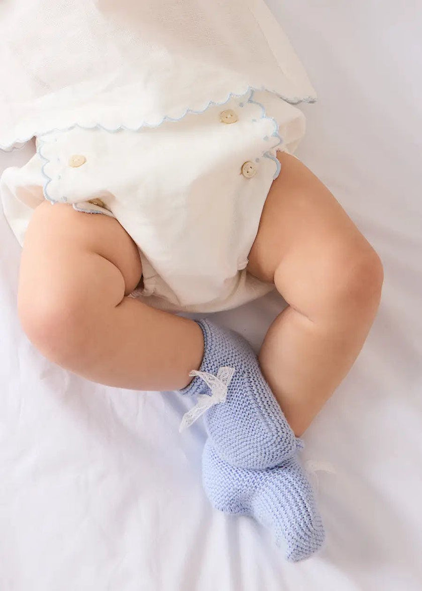Lace Detail Knitted Booties in Light Blue (0-6mths)