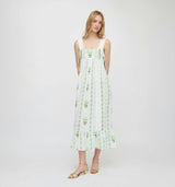 The Lux Nightgown - White/Green Arcadia Border