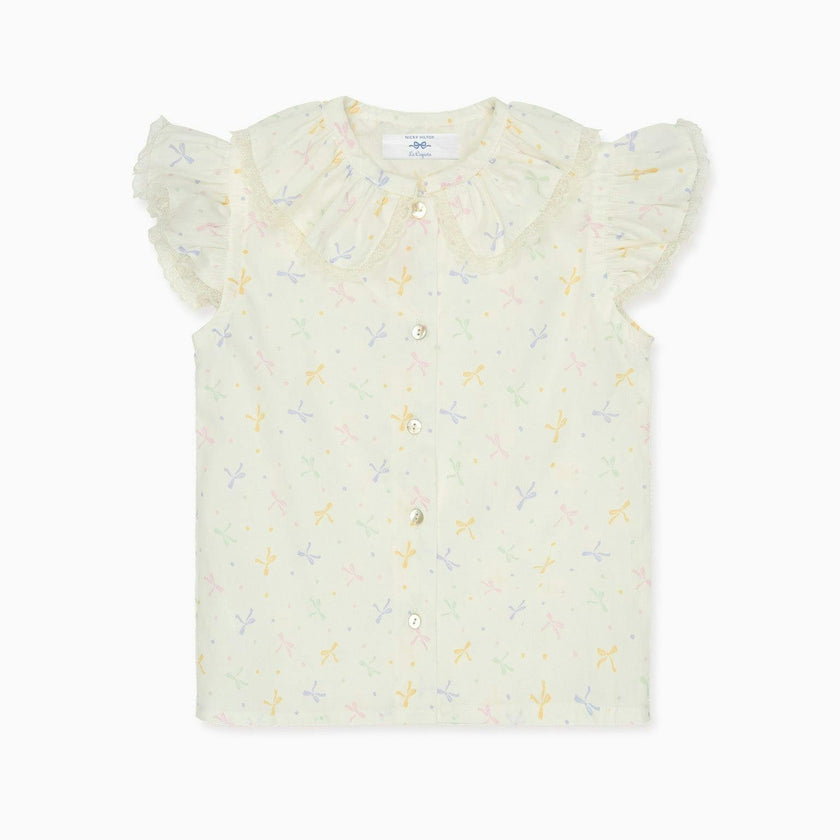 Nicky Hilton x La Coqueta Ivory Bow Olivia Girl Shirt
