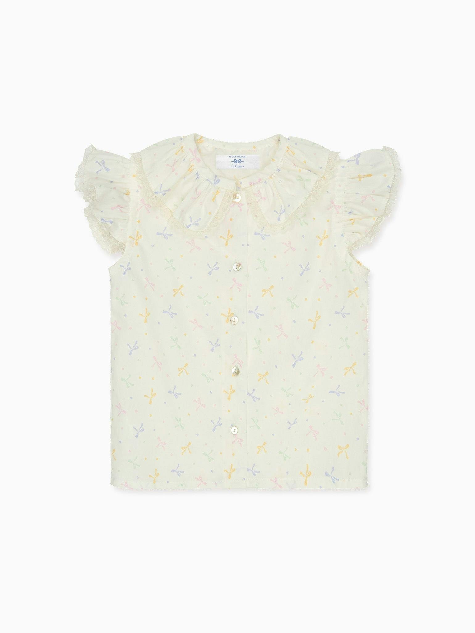 Nicky Hilton x La Coqueta Ivory Bow Olivia Girl Shirt