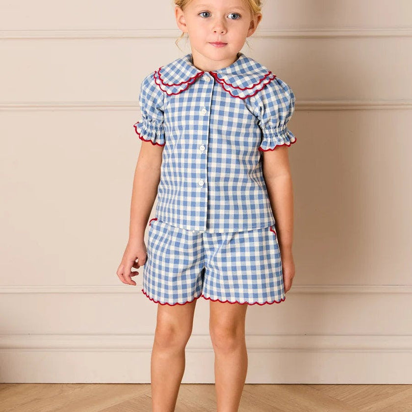 Darby Gingham Scallop Edge Bow Detail Shorts in Blue (18mths-12yrs)