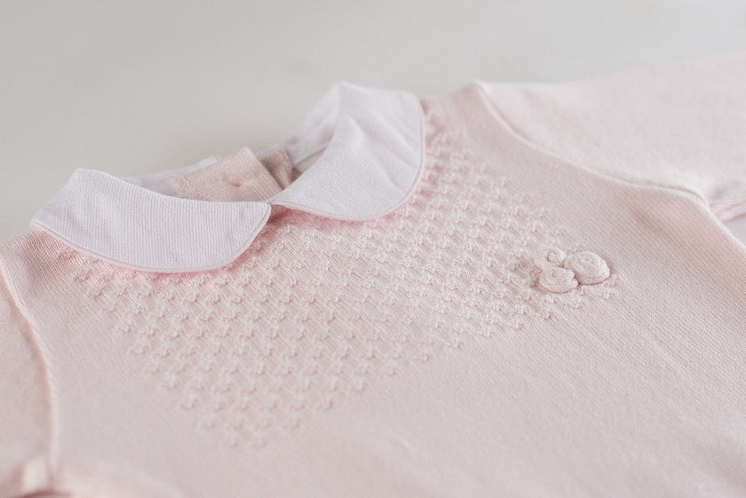 Girls Pique Collar Diamond Knit 2-Piece with Hat Pink