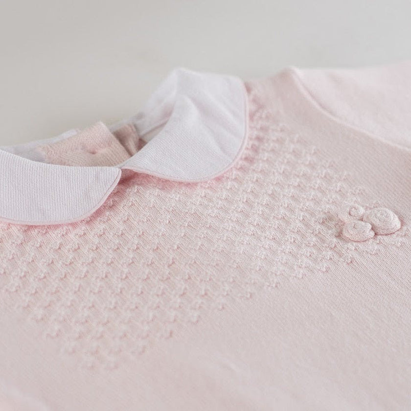 Girls Pique Collar Knit Longall with Hat Pink