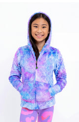 Minky Bubble Zip Hoodie - Turquoise Periwinkle Tie Dye