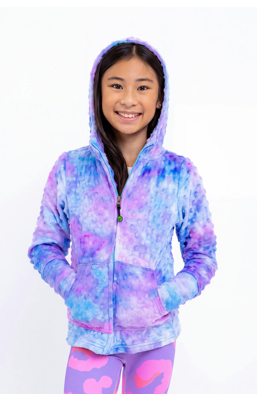 Minky Bubble Zip Hoodie - Turquoise Periwinkle Tie Dye