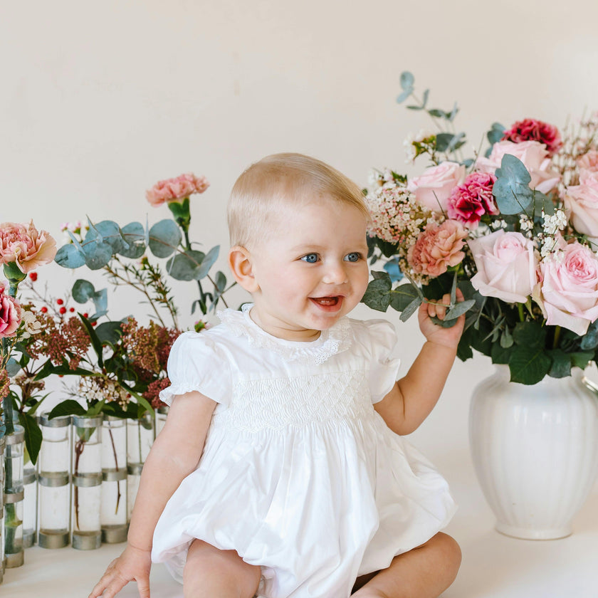 Antoinette Ceremony White Smocked Baby Bubble