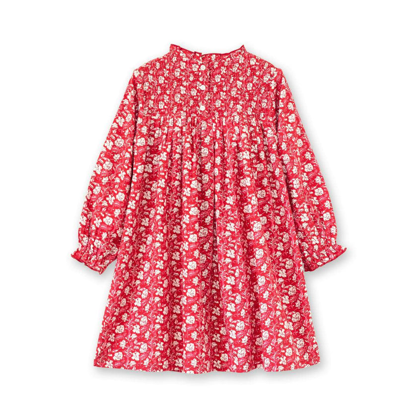 Girls Floral Print Smocked Long Sleeve Dress
