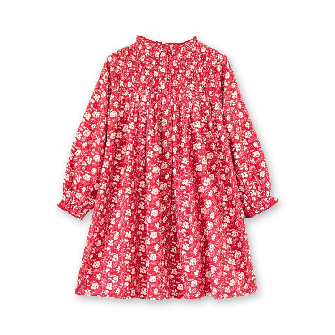 Girls Floral Print Smocked Long Sleeve Dress