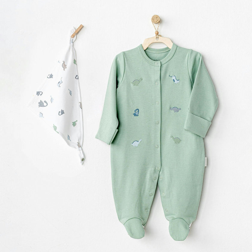 Green Dinosaur Print Babygrow & Bib