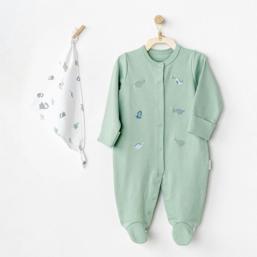 Green Dinosaur Print Babygrow & Bib