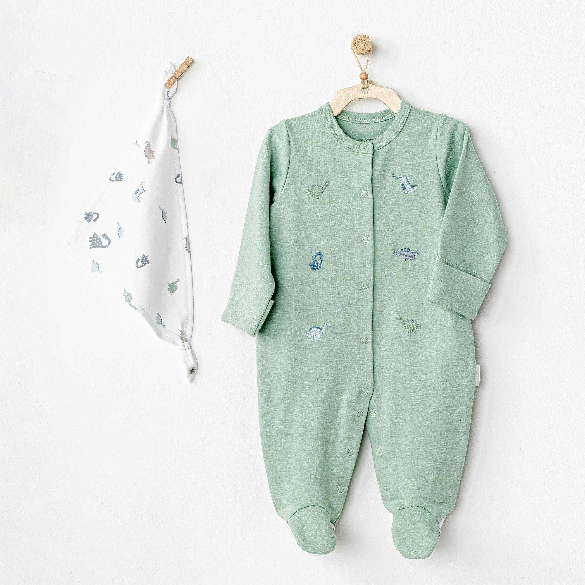 Green Dinosaur Print Babygrow & Bib