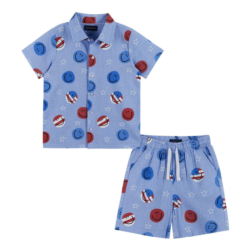 Boys Short Sleeve Seersucker Set | Patriotic Smile