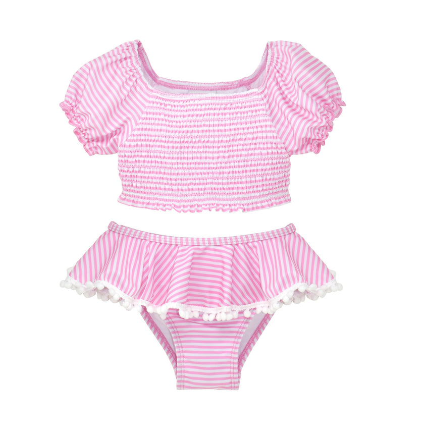 UPF 50+ Gemma Two Piece Smocked Pom-Pom Swimsuit