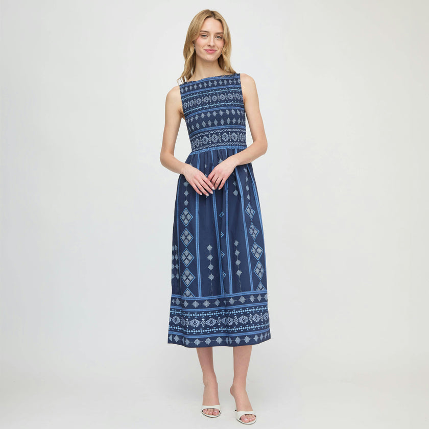 The Cosima Nap Dress - Navy Diamond Batik