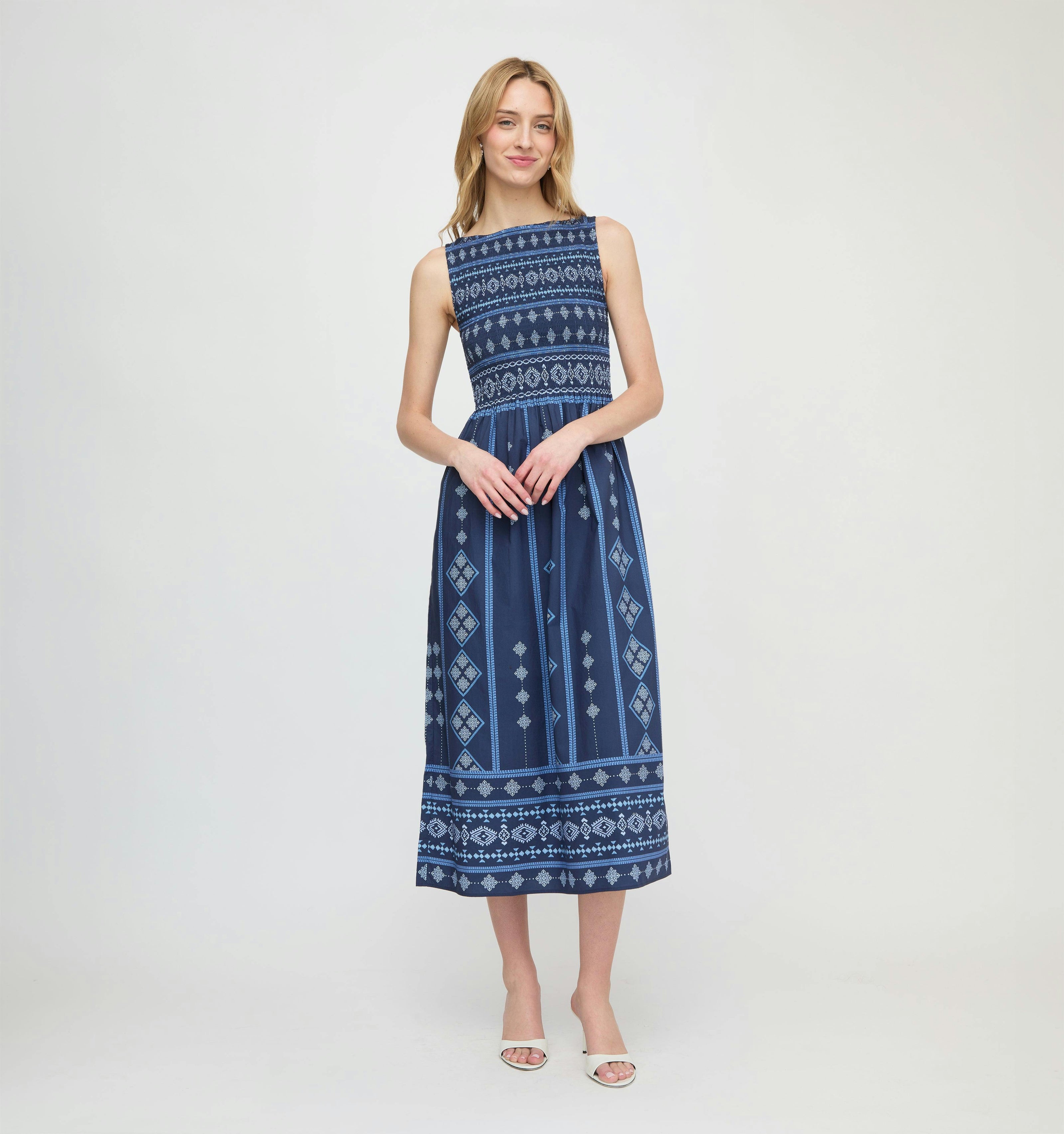 The Cosima Nap Dress - Navy Diamond Batik