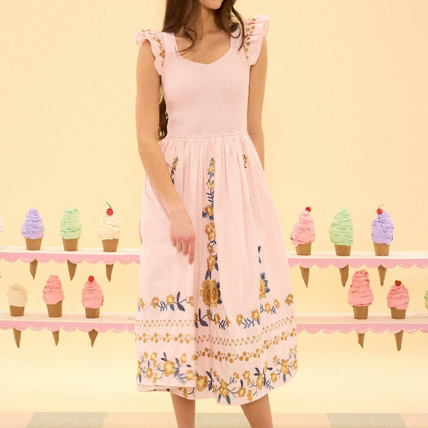 Hattie Dress in Embroidered Spring Floral