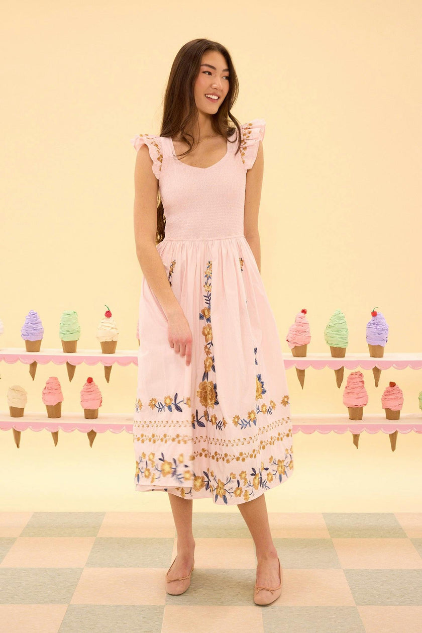 Hattie Dress in Embroidered Spring Floral