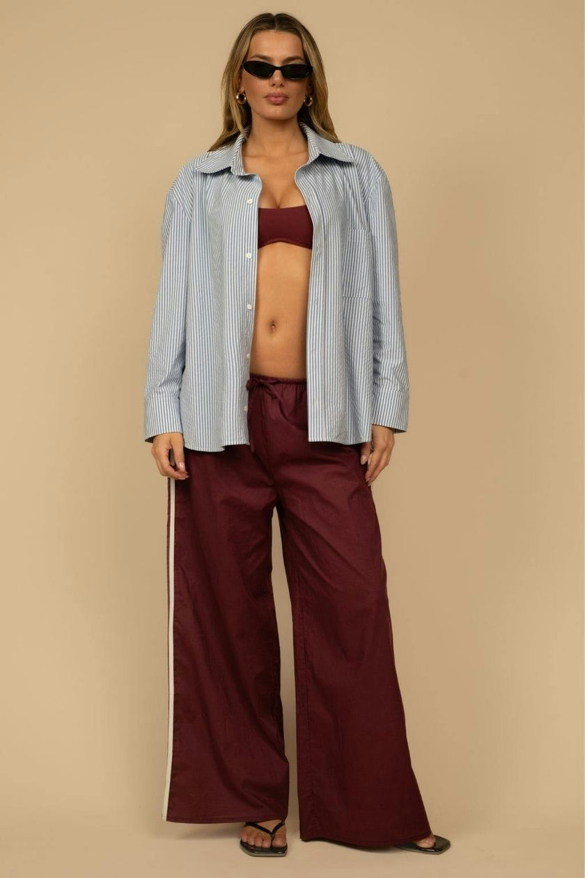 Sporty Drawstring Wide-Leg Pant