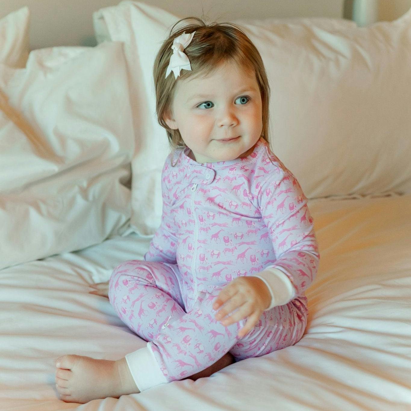 Parker Girls' Zipper Pajama - Pink Savanna Safari
