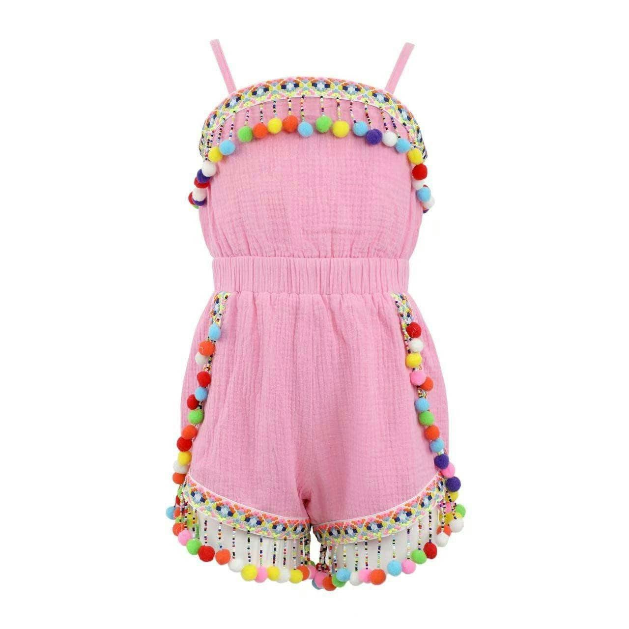 Pink Rainbow Pom Pom Romper