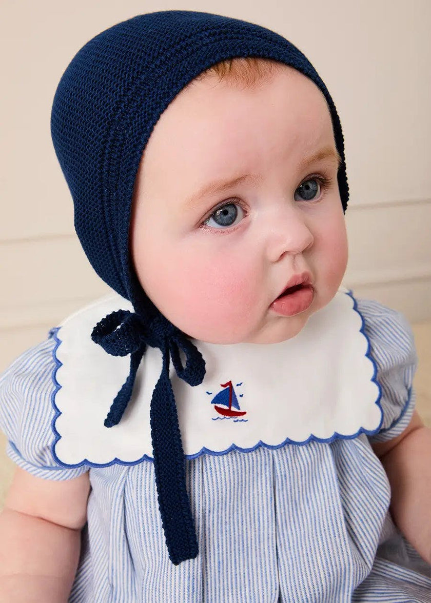 Alexander Stripe Mariner Collar Embroidered Boat Detail Dress with Bloomers in Blue (6mths-3yrs)