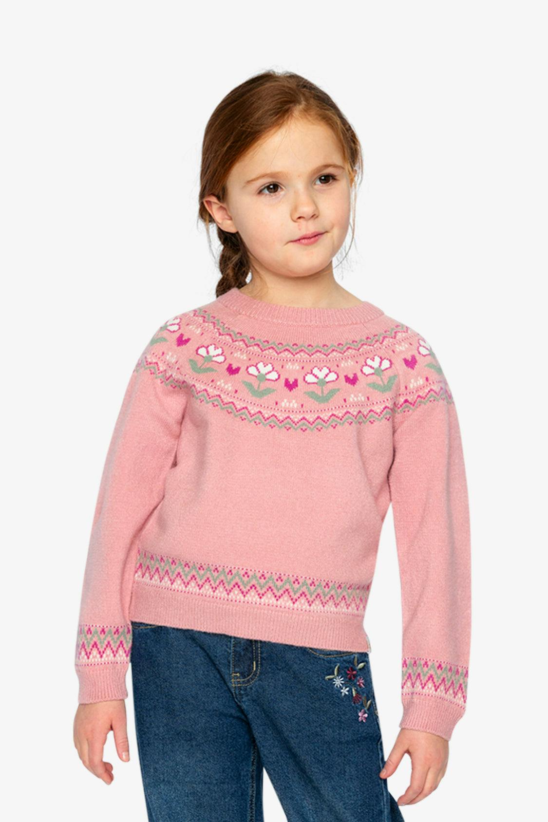 Sweater With Flower Jacquard Pale Dusty Pink
