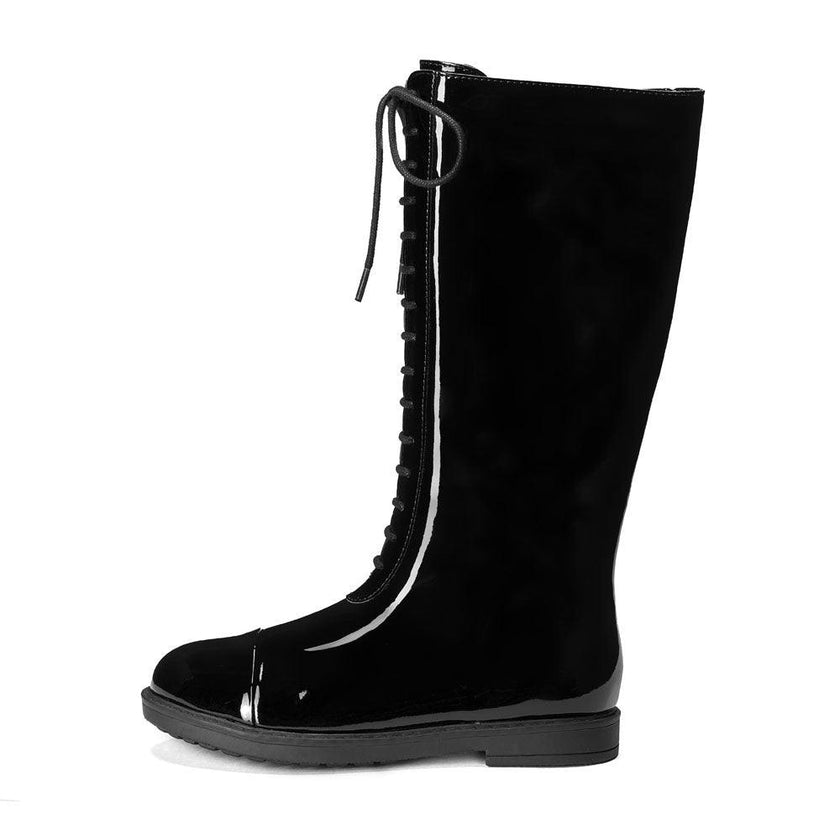 Blair Patent Leather Lace-Up Front Zipped High Boots