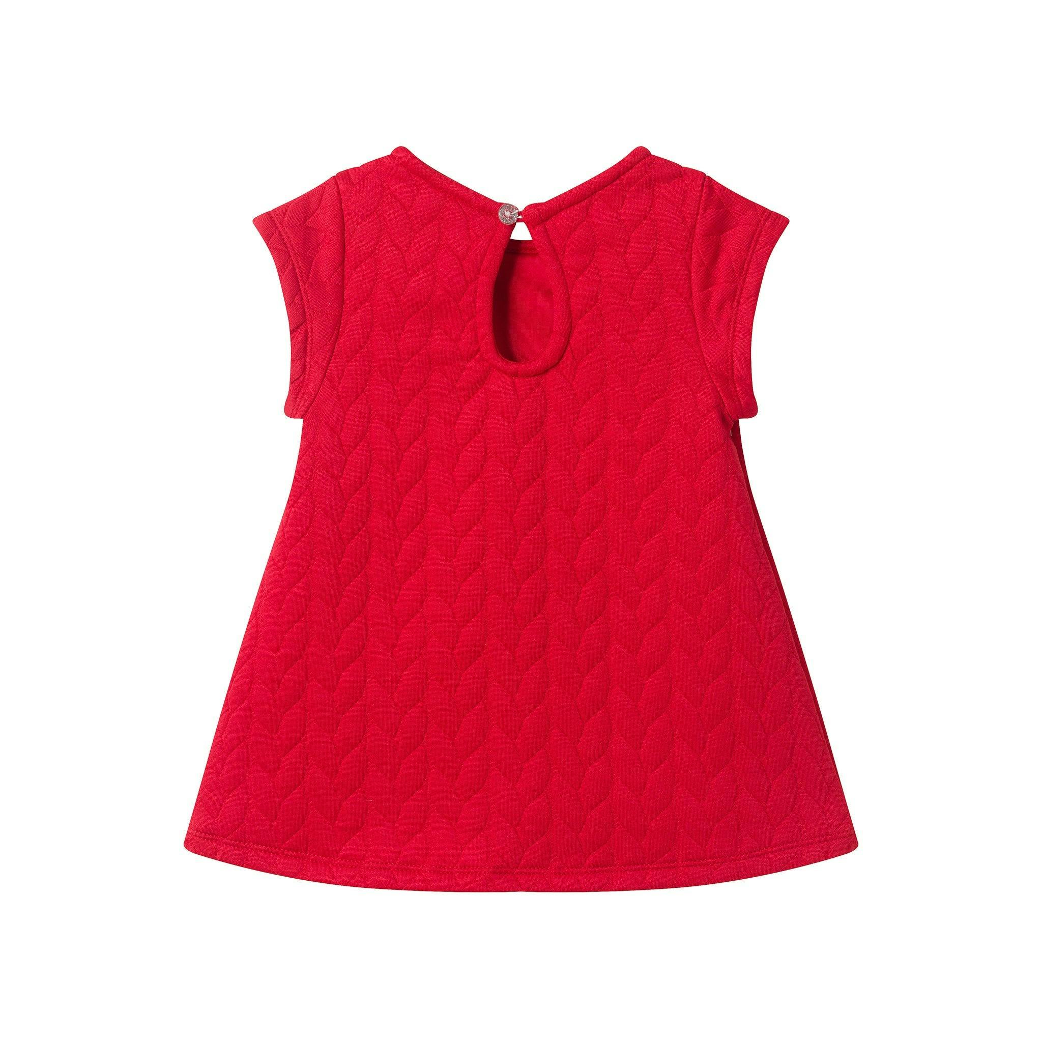 Infant Girls (0-12M) Quilted Knit Dress & Headband Set | Tulle Bows - Red