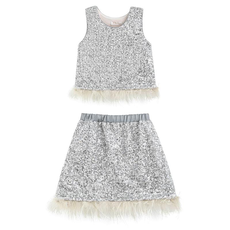 Silver Sequin Feather-Trim Set