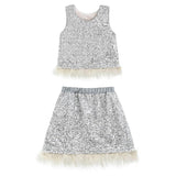 Silver Sequin Feather-Trim Set
