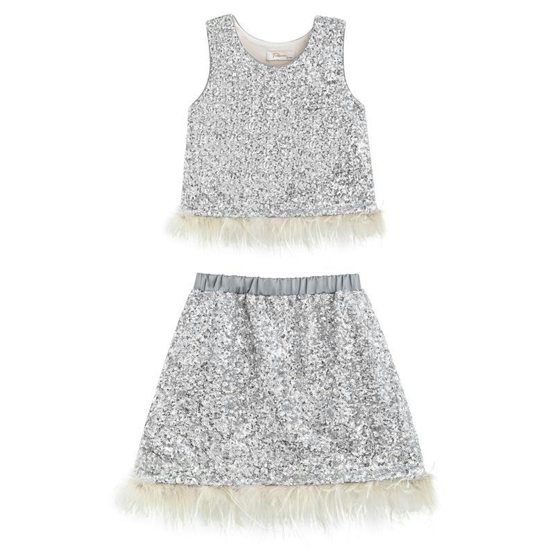 Silver Sequin Feather-Trim Set