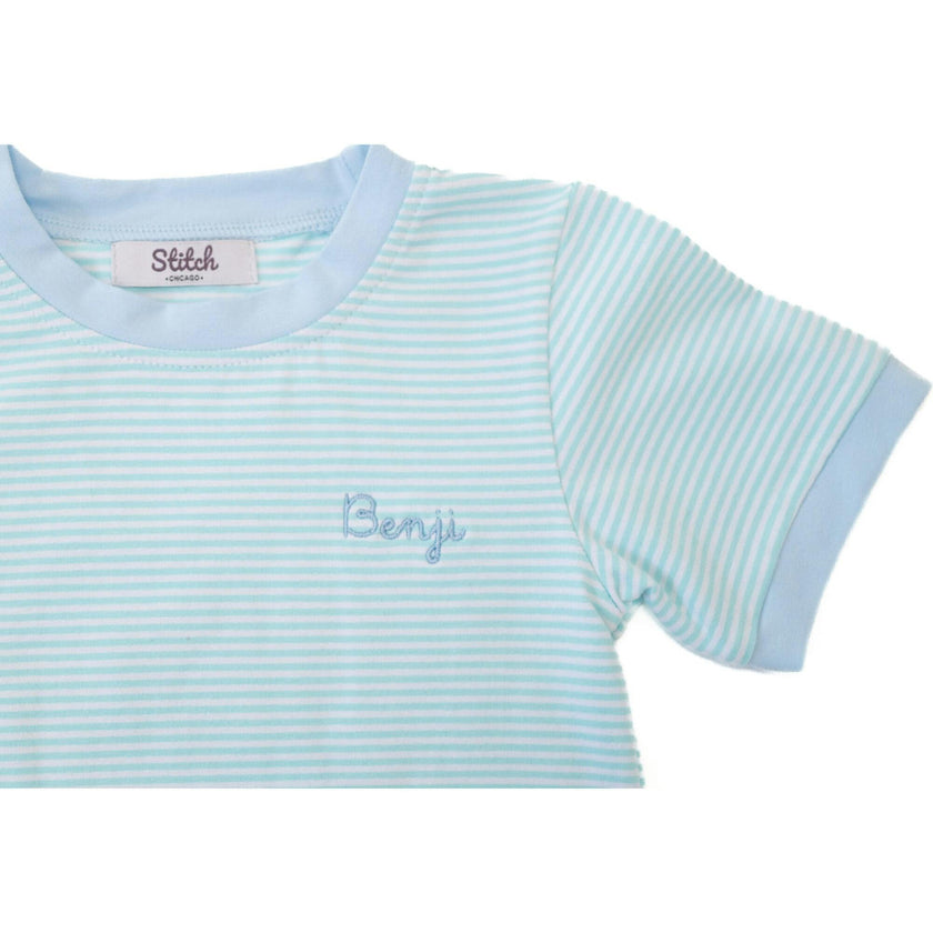 Custom Embroidered Stripe Tee and Shorts set